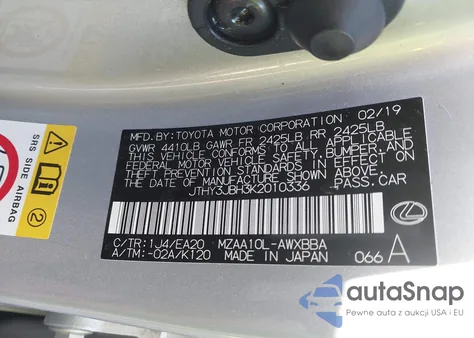 2019 Lexus Ux 200 из США, поврежденный, VIN JTHY3JBH3K2010336